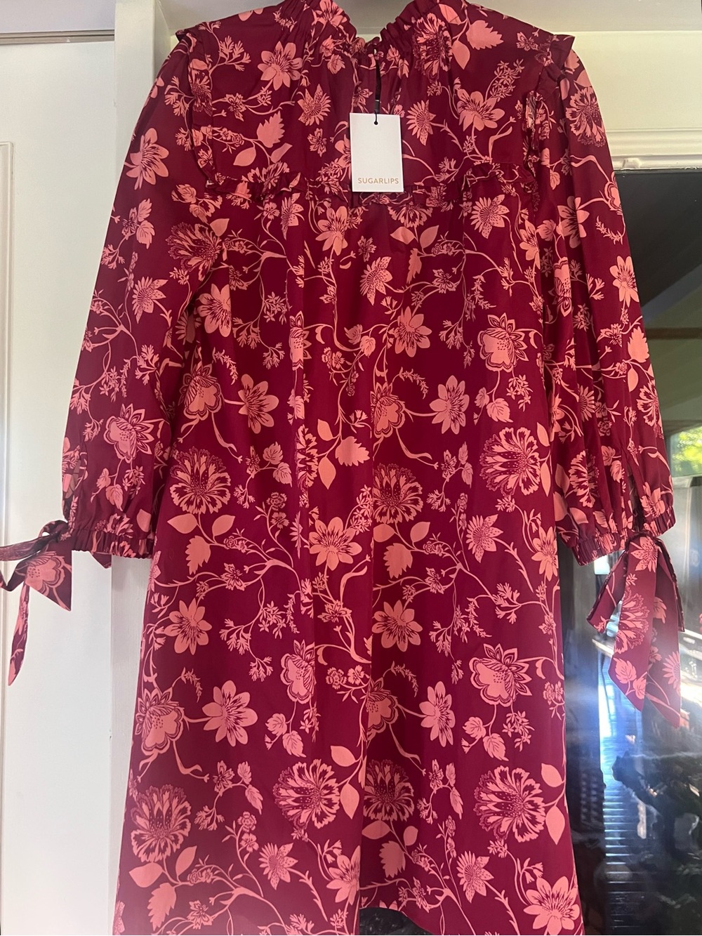Sugarlips Burgundy Dress with Pink Floral Print
